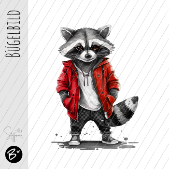 Bügelbild - "Racoon - Rot "